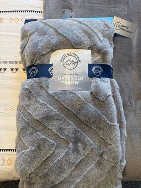 White Mountain Gray Luxe Faux Fur Oversized Throw